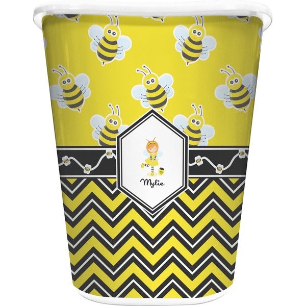 Custom Buzzing Bee Waste Basket - Double Sided (White) (Personalized)