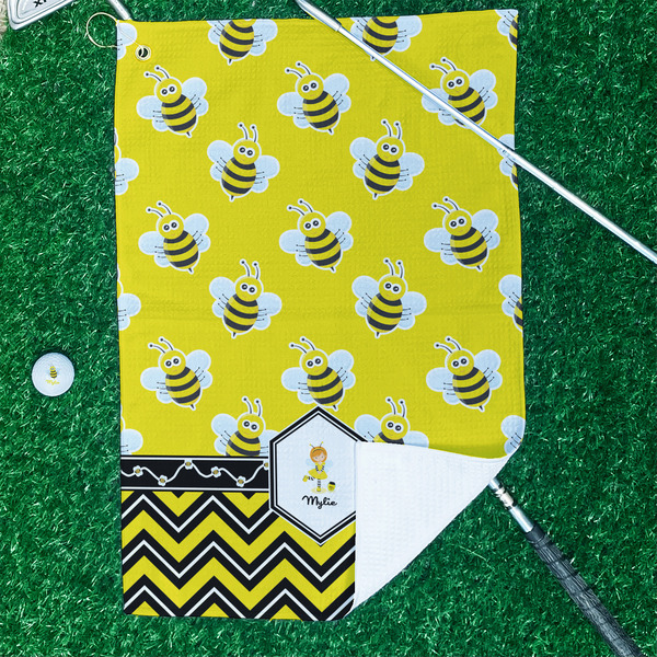 Buzzing Bee Waffle Weave Golf Towel - In Context