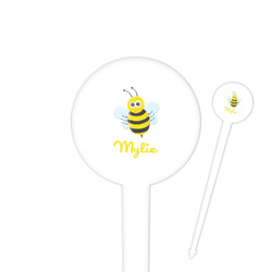 Buzzing Bee 4" Round Plastic Food Picks - White - Single Sided (Personalized)
