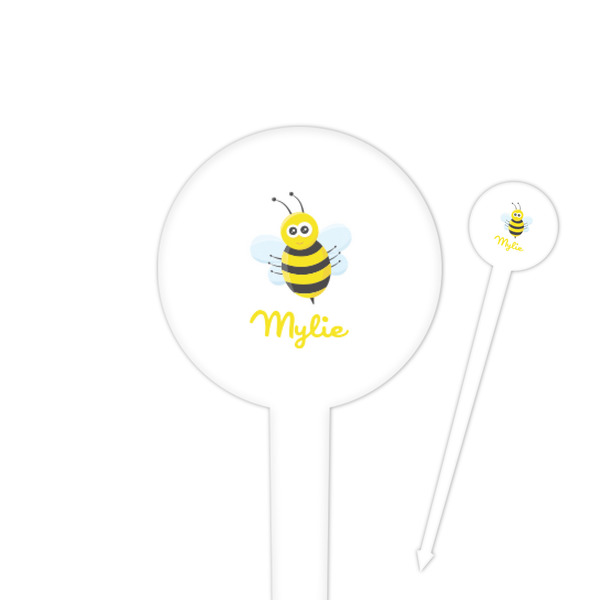 Custom Buzzing Bee 4" Round Plastic Food Picks - White - Double Sided (Personalized)