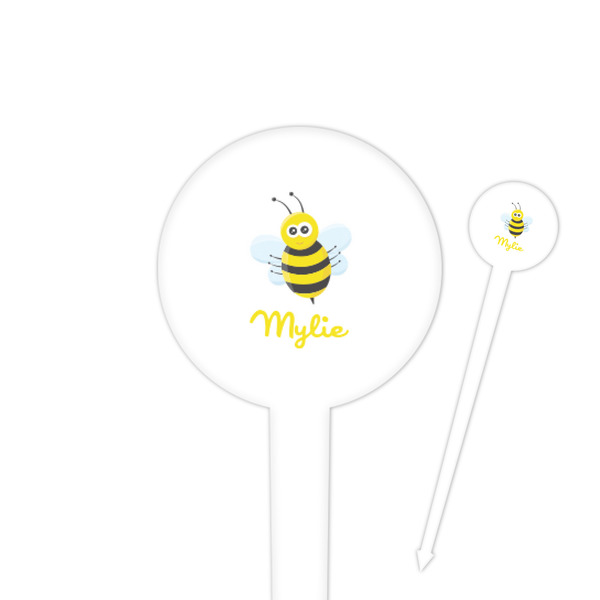 Custom Buzzing Bee 4" Round Plastic Food Picks - White - Single Sided (Personalized)