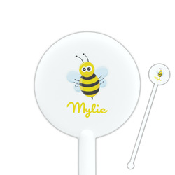Buzzing Bee 5.5" Round Plastic Stir Sticks - White - Single Sided (Personalized)