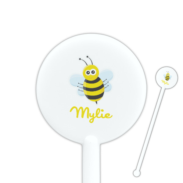 Custom Buzzing Bee 5.5" Round Plastic Stir Sticks - White - Single Sided (Personalized)