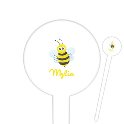 Buzzing Bee 6" Round Plastic Food Picks - White - Single Sided (Personalized)