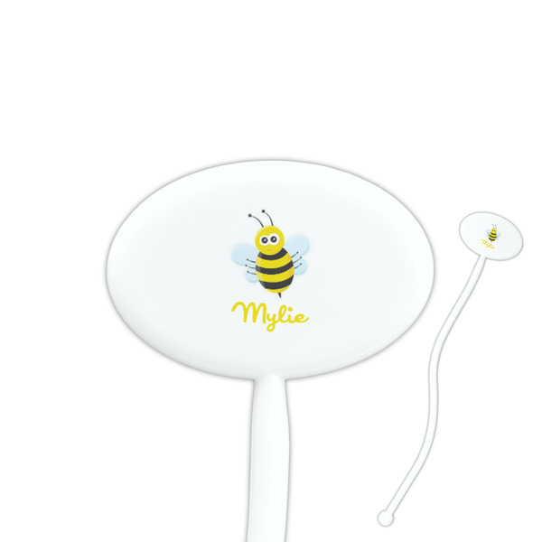 Custom Buzzing Bee 7" Oval Plastic Stir Sticks - White - Single Sided (Personalized)