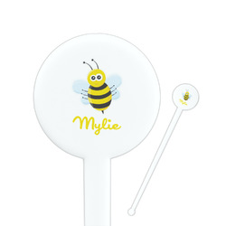Buzzing Bee 7" Round Plastic Stir Sticks - White - Single Sided (Personalized)