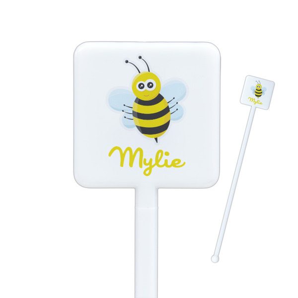 Custom Buzzing Bee Square Plastic Stir Sticks - Single Sided (Personalized)