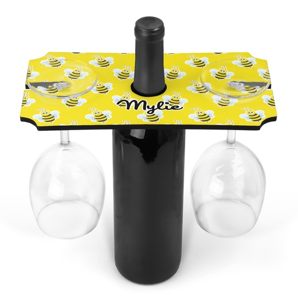 Custom Buzzing Bee Wine Bottle & Glass Holder (Personalized)