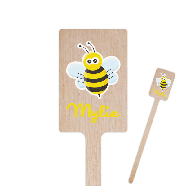 Custom Buzzing Bee 6.25" Rectangle Wooden Stir Sticks - Single Sided (Personalized)