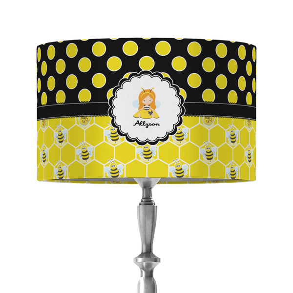 Custom Honeycomb, Bees & Polka Dots 12" Drum Lamp Shade - Fabric (Personalized)