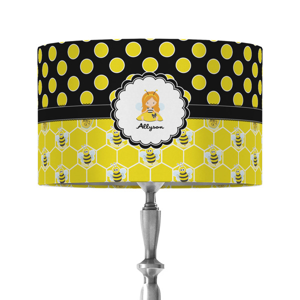 Honeycomb, Bees & Polka Dots 12" Drum Lampshade - ON STAND (Fabric)