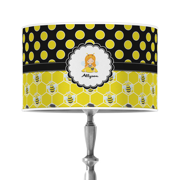 Custom Honeycomb, Bees & Polka Dots 12" Drum Lamp Shade - Poly-film (Personalized)