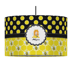 Honeycomb, Bees & Polka Dots 12" Drum Pendant Lamp - Fabric (Personalized)