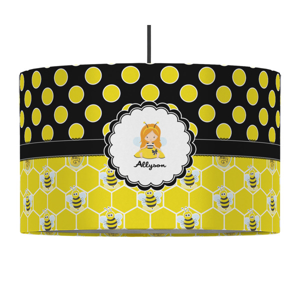 Custom Honeycomb, Bees & Polka Dots 12" Drum Pendant Lamp - Fabric (Personalized)