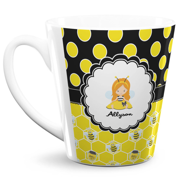 Custom Honeycomb, Bees & Polka Dots 12 Oz Latte Mug (Personalized)
