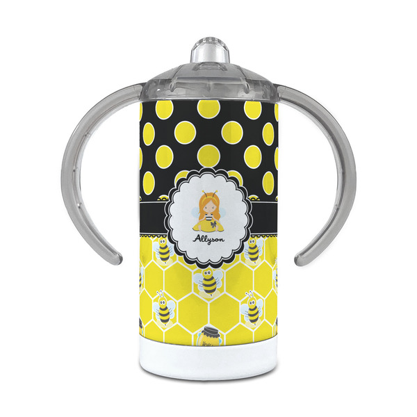 Custom Honeycomb, Bees & Polka Dots 12 oz Stainless Steel Sippy Cup (Personalized)