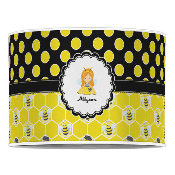 Honeycomb, Bees & Polka Dots 16" Drum Lampshade - FRONT (Poly Film)