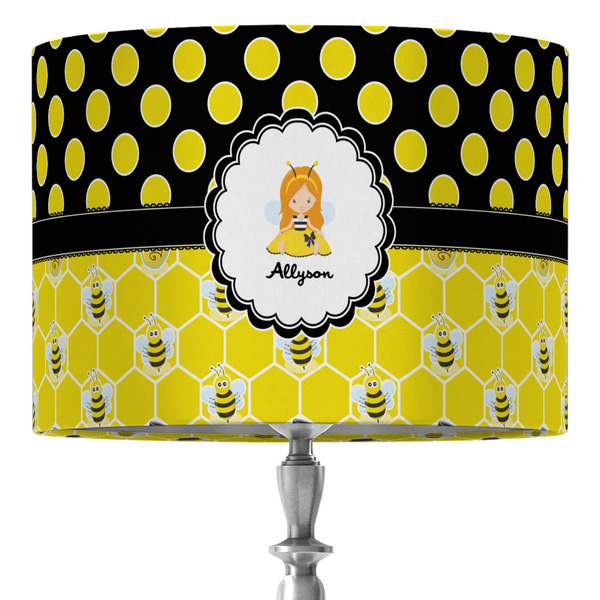 Custom Honeycomb, Bees & Polka Dots 16" Drum Lamp Shade - Fabric (Personalized)
