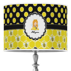 Honeycomb, Bees & Polka Dots 16" Drum Lamp Shade - Poly-film (Personalized)