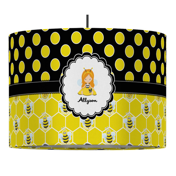 Custom Honeycomb, Bees & Polka Dots 16" Drum Pendant Lamp - Fabric (Personalized)