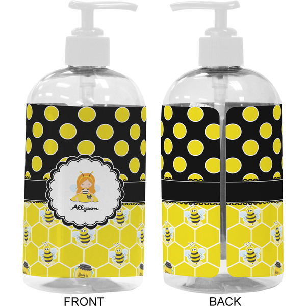 Honeycomb, Bees & Polka Dots 16 oz Plastic Liquid Dispenser- Approval- White