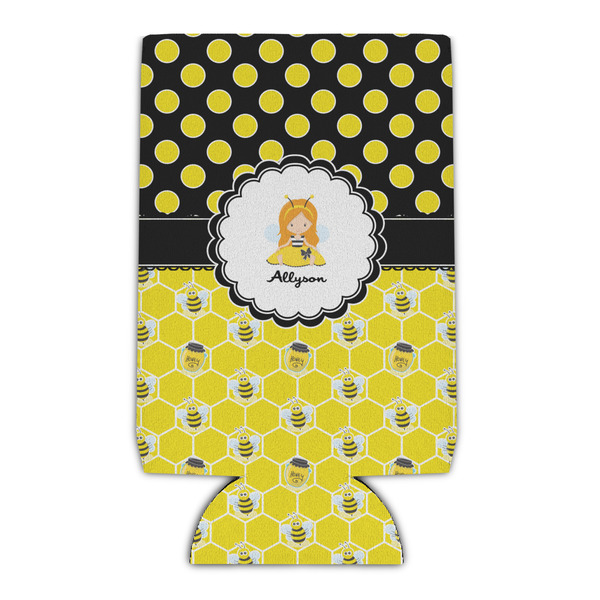 Custom Honeycomb, Bees & Polka Dots Can Cooler (16 oz) (Personalized)