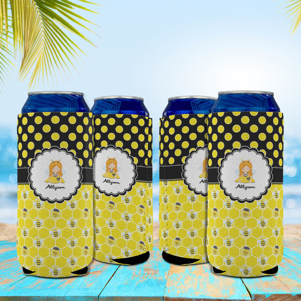 Honeycomb, Bees & Polka Dots 16oz Can Sleeve - Set of 4 - LIFESTYLE