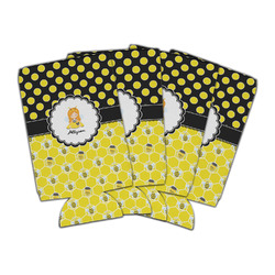 Honeycomb, Bees & Polka Dots Can Cooler (16 oz) - Set of 4 (Personalized)