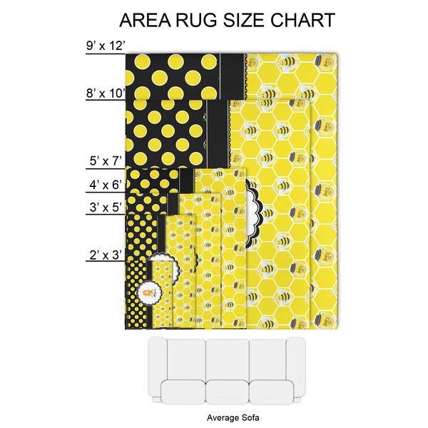 Honeycomb, Bees & Polka Dots 2'x3' Indoor Area Rugs - Size Chart