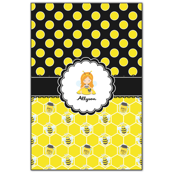 Custom Honeycomb, Bees & Polka Dots Wood Print - 20x30 (Personalized)