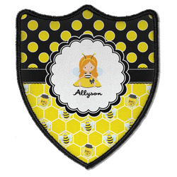 Honeycomb, Bees & Polka Dots Iron On Shield Patch B w/ Name or Text