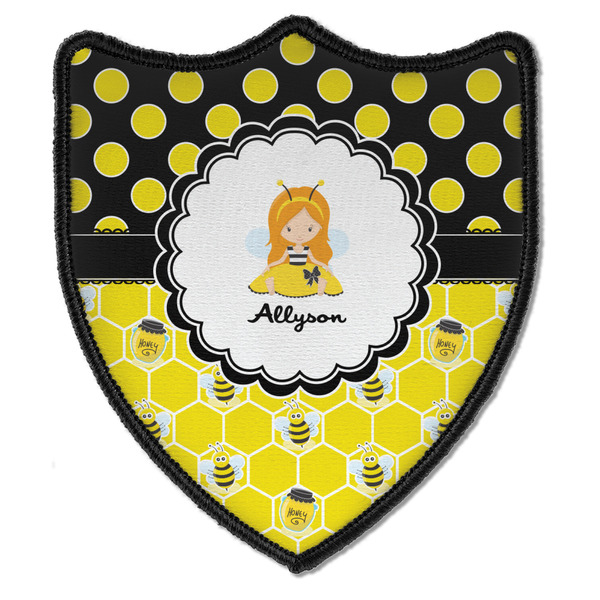 Custom Honeycomb, Bees & Polka Dots Iron On Shield Patch B w/ Name or Text