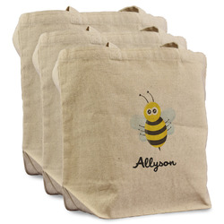 Honeycomb, Bees & Polka Dots Reusable Cotton Grocery Bags - Set of 3 (Personalized)