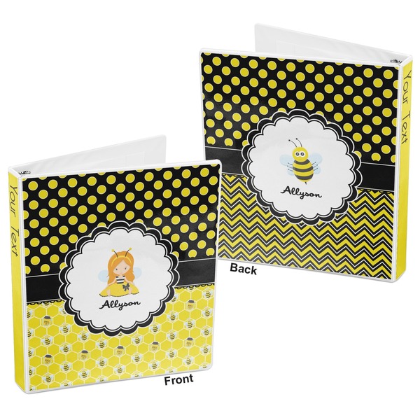 Honeycomb, Bees & Polka Dots 3-Ring Binder Front and Back