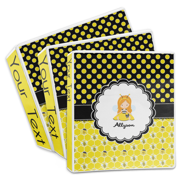 Custom Honeycomb, Bees & Polka Dots 3-Ring Binder (Personalized)