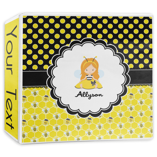 Custom Honeycomb, Bees & Polka Dots 3-Ring Binder - 3 inch (Personalized)