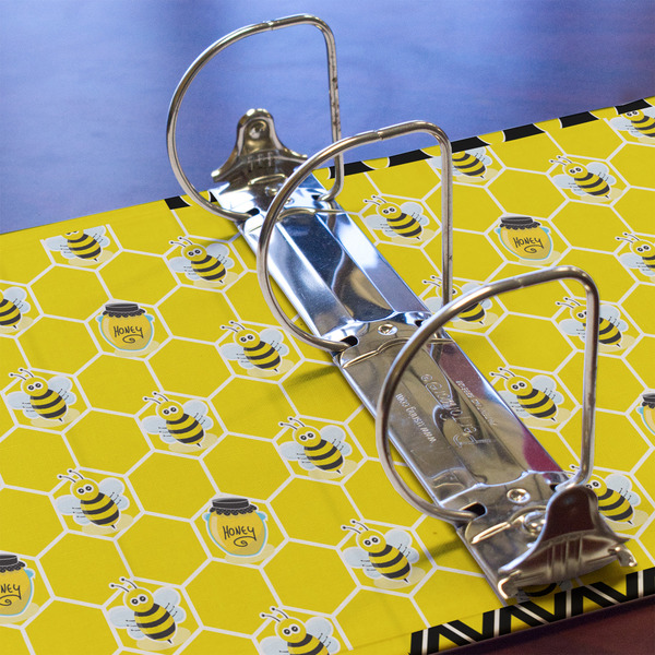 Honeycomb, Bees & Polka Dots 3 Ring Binders - Full Wrap - 3" - DETAIL