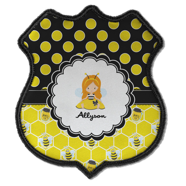 Custom Honeycomb, Bees & Polka Dots Iron On Shield Patch C w/ Name or Text