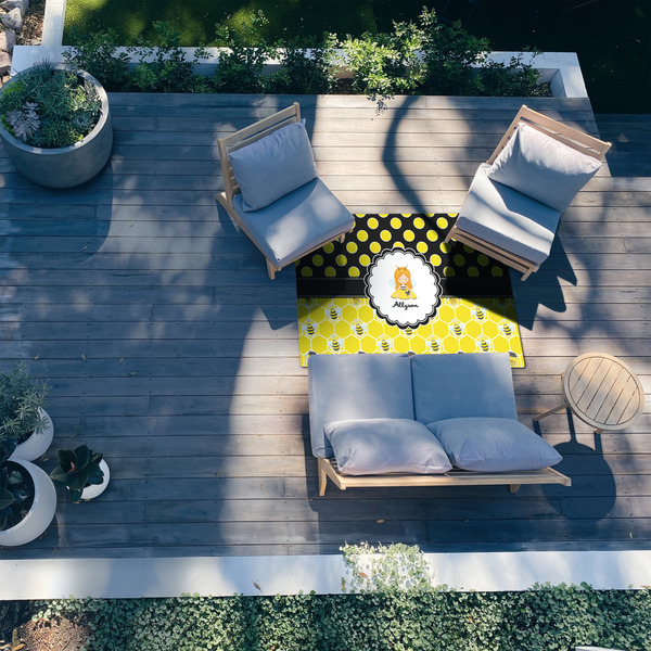 Honeycomb, Bees & Polka Dots 4'x6' Patio Rug - In context
