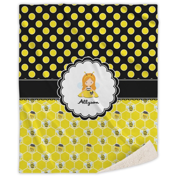 Custom Honeycomb, Bees & Polka Dots Sherpa Throw Blanket (Personalized)