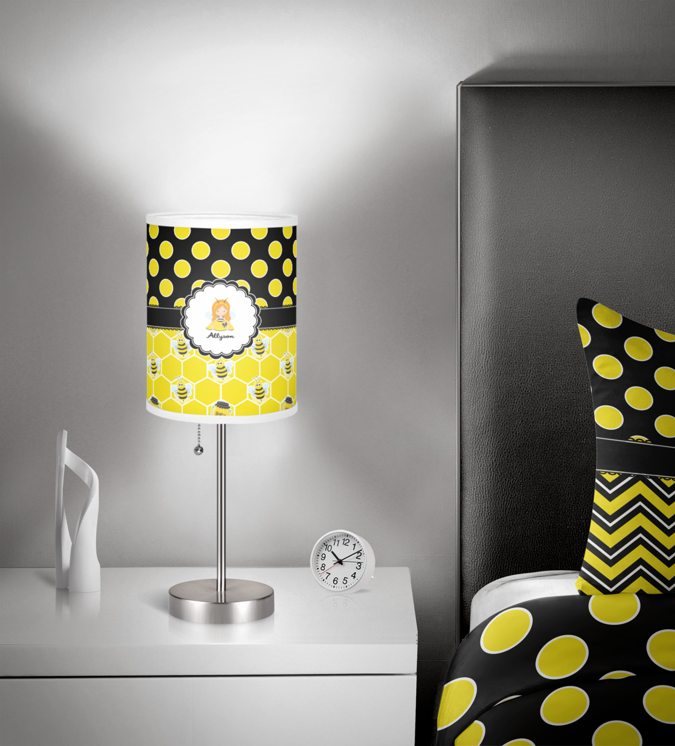 Custom Bees & Polka Dots 7" Drum Lamp with Shade