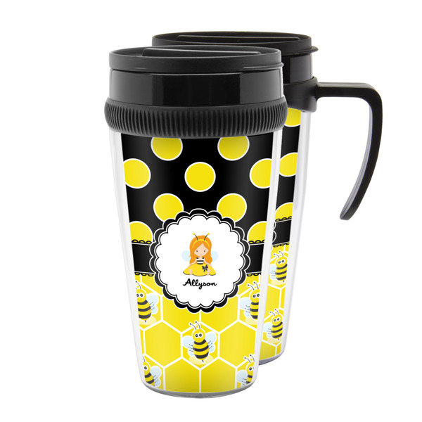Custom Honeycomb, Bees & Polka Dots Acrylic Travel Mug (Personalized)