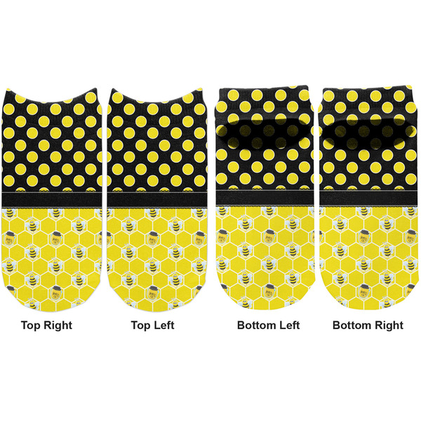 Honeycomb, Bees & Polka Dots Adult Ankle Socks - Double Pair - Front and Back - Apvl