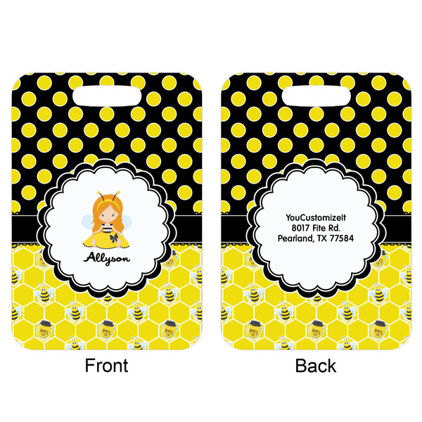 Honeycomb, Bees & Polka Dots Aluminum Luggage Tag (Front + Back)