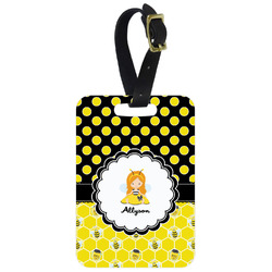 Honeycomb, Bees & Polka Dots Metal Luggage Tag w/ Name or Text