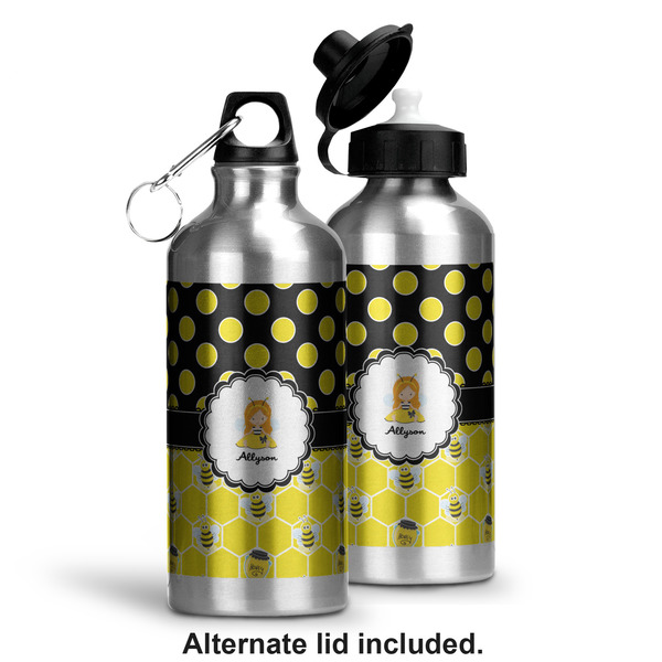 Honeycomb, Bees & Polka Dots Aluminum Water Bottle - Alternate lid options