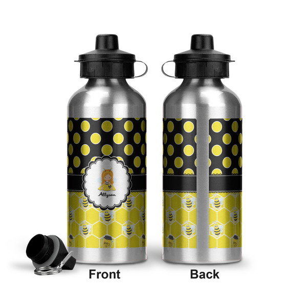 Honeycomb, Bees & Polka Dots Aluminum Water Bottle - Front and Back