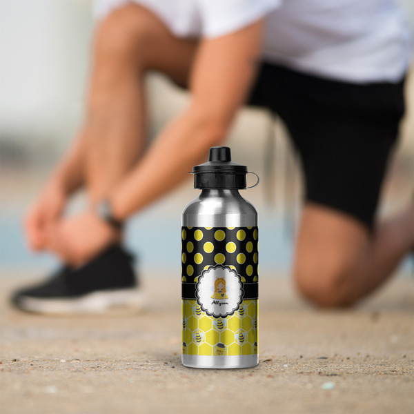 Honeycomb, Bees & Polka Dots Aluminum Water Bottle - Silver LIFESTYLE