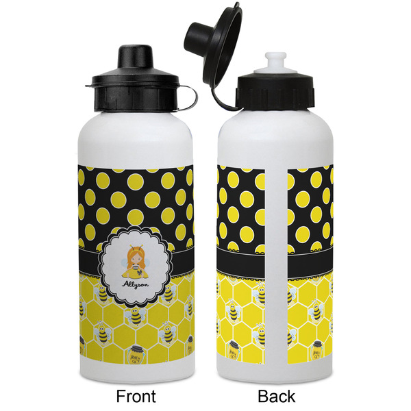 Honeycomb, Bees & Polka Dots Aluminum Water Bottle - White APPROVAL