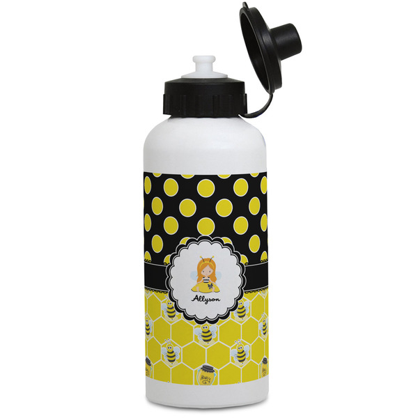 Custom Honeycomb, Bees & Polka Dots Water Bottles - Aluminum - 20 oz - White (Personalized)